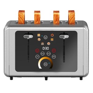 WHALL 4 Slice Toaster, Stainless Steel Toaster, Toasters 4 Slice With Wide Slots, Touchscreen Display, Bagel, Defrost, Cancel Functions - 1 of 4