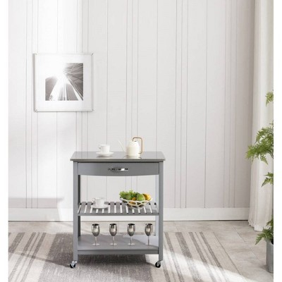 Gray Stainless Steel Top Kitchen Cart with Storage