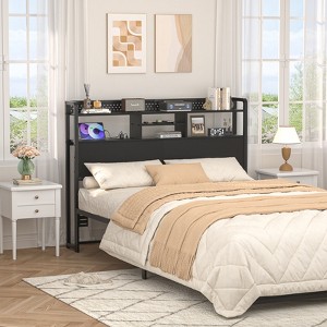 Besiost Storage Headboard with Led Lights & Charging Station - 1 of 4