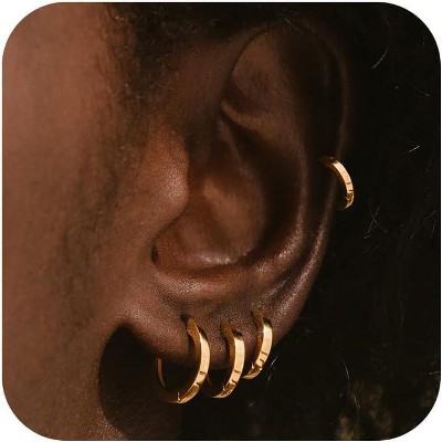 Small Gold Huggie Hoop Earrings Set for Women Men Hypoallergenic 14K Plated Stack Cartilage Earrings, Multiple Piercing