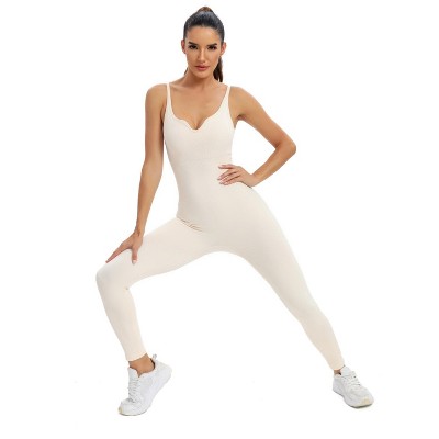 DOMETOUR Sport Jumpsuits for Women Tummy Control Ribbed Unitard One Piece