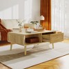 Famapy Light Wood Coffee Table with Rattan-Woven Drawer & Gold Handle�Indoor/Outdoor Storage & Decor Essential - 3 of 4
