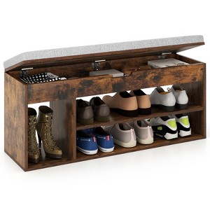 Tangkula Shoe Bench Home Entryway Shoes Storage Bench w/ Padded Seat & Hidden Storage Brown - 1 of 4