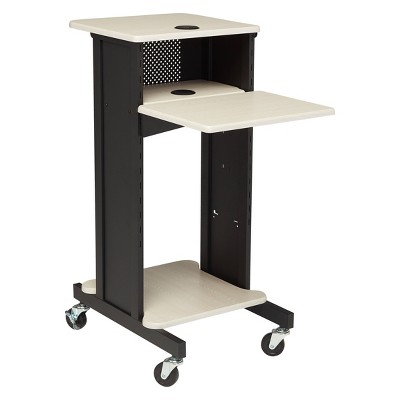 Premium Presentation Lecture Podium Cart Ivory Woodgrain/Black - Oklahoma Sound