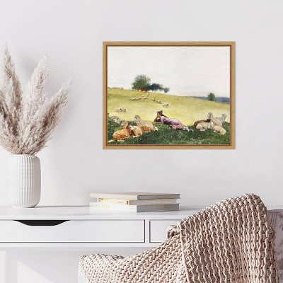 Homers Sheep Countryside II Realism Canvas Print with Maple Frame