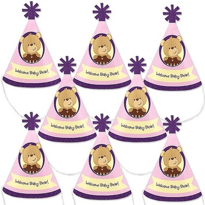 Big Dot of Happiness Baby Girl Teddy Bear - Mini Cone Baby Shower Party Hats - Small Little Party Hats - Set of 8