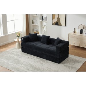 Chenille Folding Sofa Bed with Pillows - 6-in-1 Convertible Floor Couch & Sleeping Mattress with Removable Cover and Side Pocket - 1 of 4