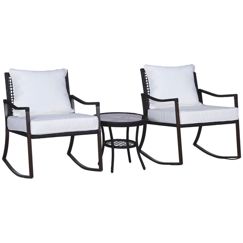 Outsunny 3-Piece Bistro Set Outdoor Wicker Furniture Set with Rattan Rocking Chair, Side Table for Patio Backyard Garden and Balcony, 4 of 9