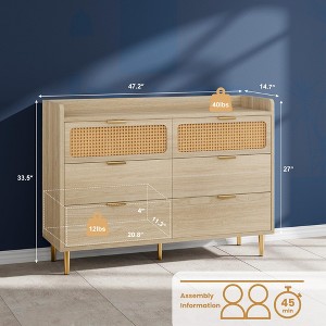 6 Drawer Double Dresser, Mid Century Modern Gold Closet Dresser with High Legs, Dressers TV Stand with Railed Edge - 1 of 4
