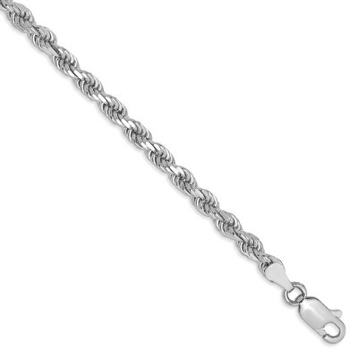 Black Bow Jewelry 14k White Gold 3.5mm D/C Solid Rope Chain Bracelet or Anklet, 9 Inch