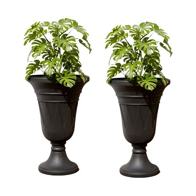 Syemin Planters 2PCS Outdoor Indoor HDPE Flower Pot Tall Planters with Drainage Hole, Planter for Flowers, Herbs, Plants, Black, 15.76"*15.76"*23.64"