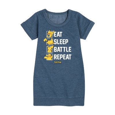 - Pokémon - Eat Sleep Battle Repeat Graphic Short Sleeve Fleece Dress
