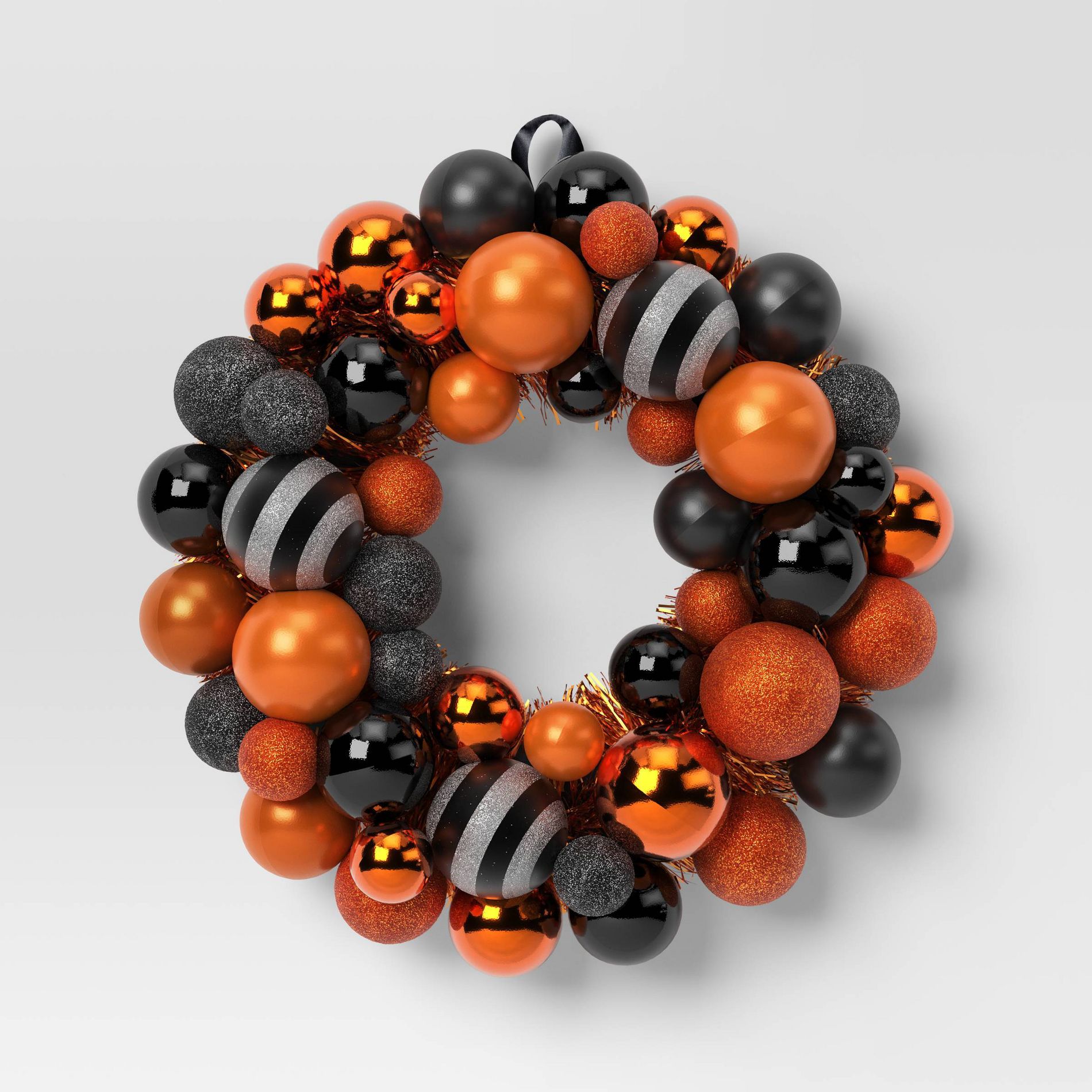 16" Artificial Wreath with Bulb Option Orange/Black - Hyde and EEK! Boutique™