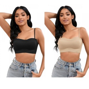 INSPIRE CHIC 2 Pcs Women's Push Up U Back Adjustable Straps Full Cup Wirefree Tube Convertible Bras - 1 of 4
