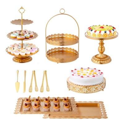 Winado 10-Piece Dessert Table Display Set In Gold Metal Cake Stand Set