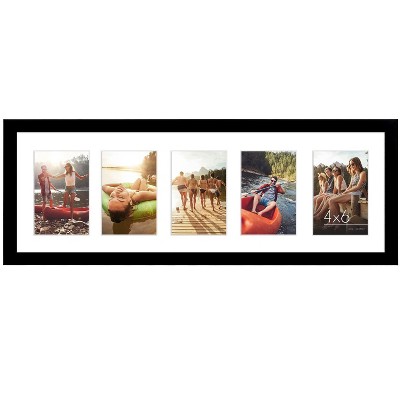 Americanflat 8x24 Collage Picture Frame with Shatter-Resistant Glass - Fits Five 4x6 Photos or One 8x24 Picture - Signature Collection - Black