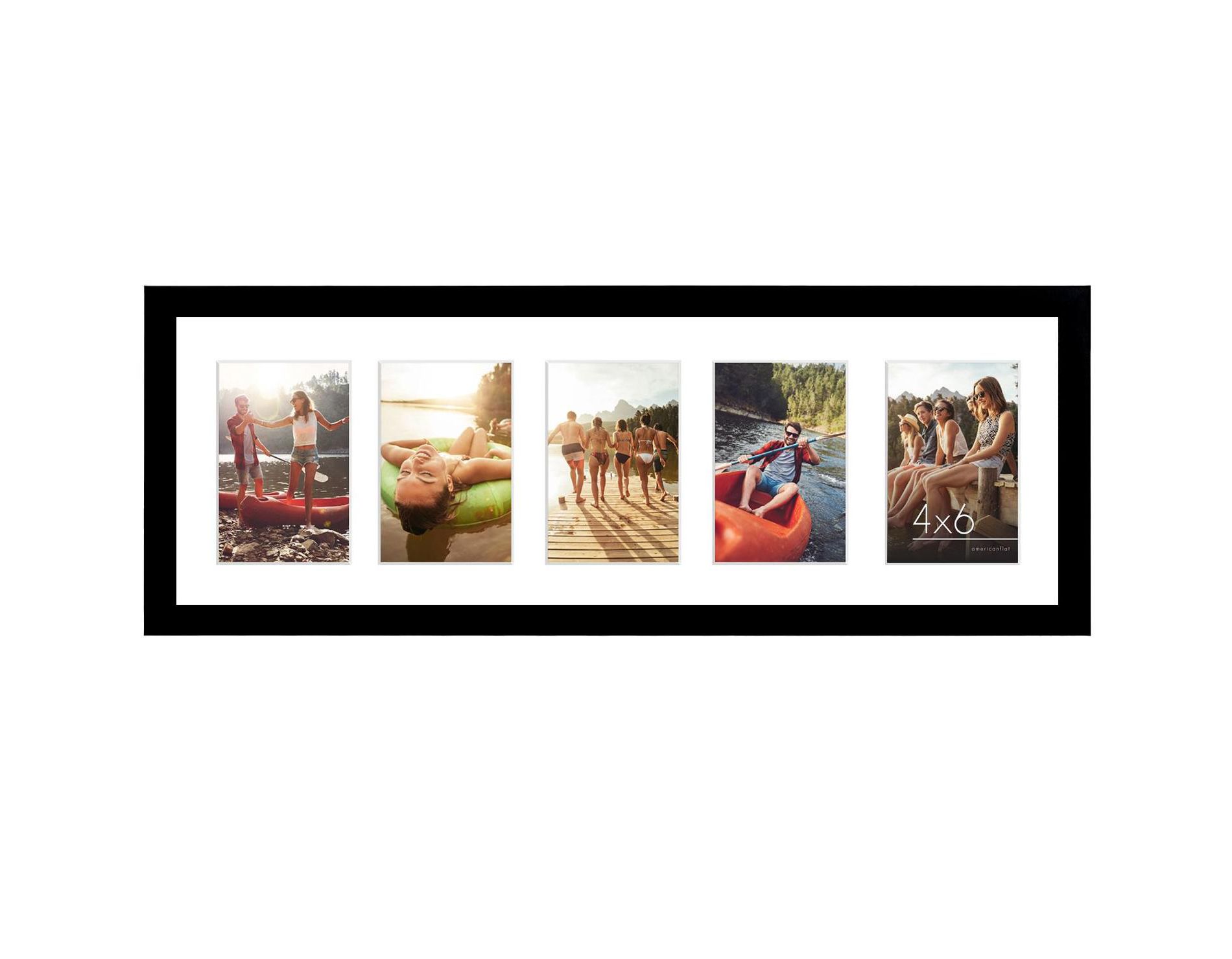 Americanflat 8x24 Collage Picture Frame with Shatter-Resistant Glass - Fits Five 4x6 Photos or One 8x24 Picture - Signature Collection - Black