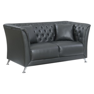 Roe Contemporary Button Tufted Leatherette Loveseat Gray - ioHOMES