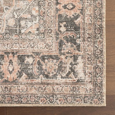 Light Brown Rectangular Synthetic 4' x 6' Vintage Medallion Rug