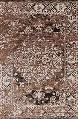 Vintage Beige and Brown Synthetic Area Rug, 5' x 7.6'