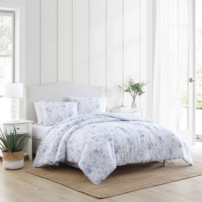 Laura Ashley 7pc King Branch Toile 100% Cotton Duvet Cover Bonus Set Blue :  Target