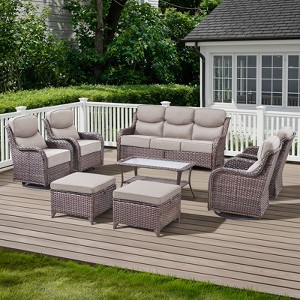 Belord 8 PCS Wicker Patio Set with 6-Inch Extra Thick Cushions, High Back Patio Furniture Set with 4 Swivel Glider Chairs, Outdoor Patio Furniture Set - 1 of 4