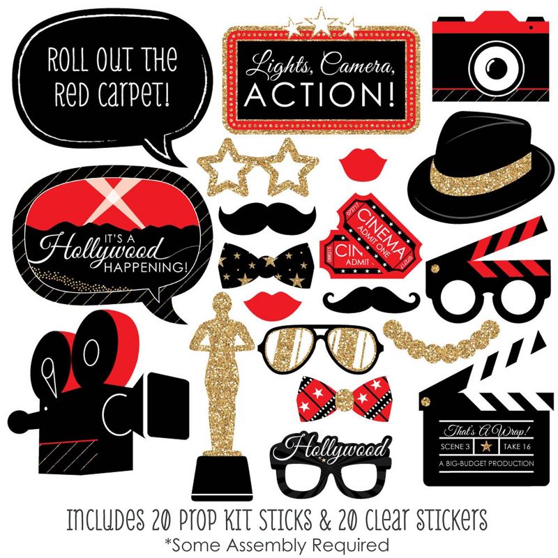Big Dot of Happiness Red Carpet Hollywood - Movie Night Party Photo Booth Props Kit - 20 Count, 2 of 7