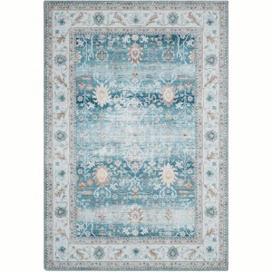 Washable Vintage Oriental Rug, Non-Slip Foldable Carpet, Ultra-Soft Retro Floral Distressed Floor Cover for Living Room Bedroom - 1 of 4