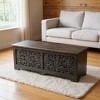 HomeRoots 52" Black Distressed Solid Wood Carved Floral Storage Ottoman - 2 of 4