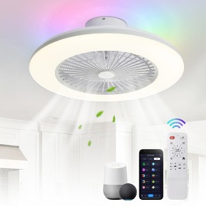 Airsurfer 22'' RGB/Enclosed/Low Profile White Indoor/Outdoor Smart Ceiling Fan with Light and Remote - 1 of 4