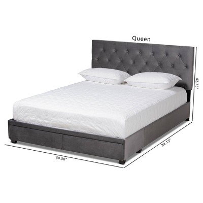 Gray Velvet Upholstered Queen Platform Storage Bed with Tufted Headboard