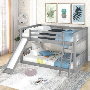 Kumasinova Full-Over-Full Bunk Bed with Convertible Slide & Ladder –  Wood Bed Frame, Full-Length Guardrails | Low-Profile, Easy Assembly - 1 of 4