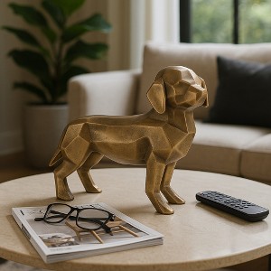 Decorative Geometric Dog Sculpture for Home Decor - Artistic Ornaments for Bathroom, Office Spaces, and Living Room Decor - 11", Gold - 1 of 4