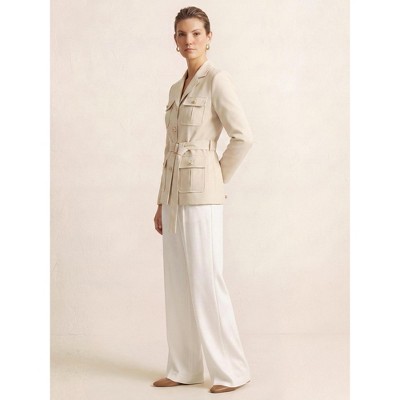 Женские куртки INSPIRE CHIC Women's Notched Lapel Single Breasted Belted Flattering Fit Long Sleeve Business Work Blazer Jackets S Apricot — фото 4