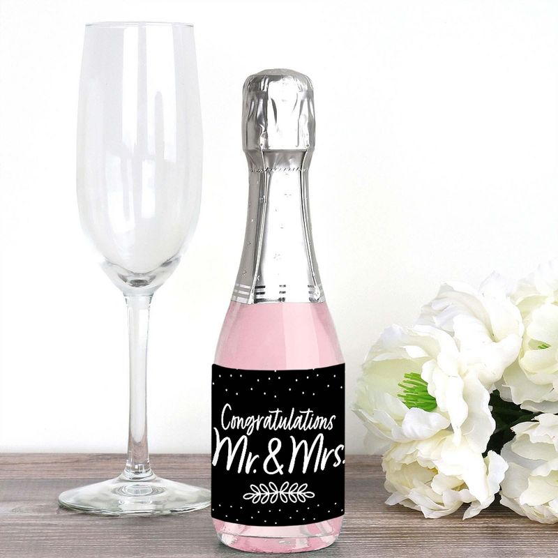 Big Dot of Happiness Mr. and Mrs. - Mini Wine & Champagne Bottle Label Stickers - Black and White Wedding or Bridal Shower Favor Gift - Set of 16, 2 of 8