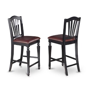 East West Furniture,Chelsea Stools with FAUX LEATHER upholstered seat, 24" seat height, Set of 2 - 1 of 3