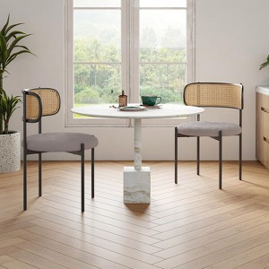 Sapphtopaz Modern Upholstered Dining Chairs Set of 2/4, Rattan Back Kitchen Chairs with Metal Legs for Dining Room - 1 of 4