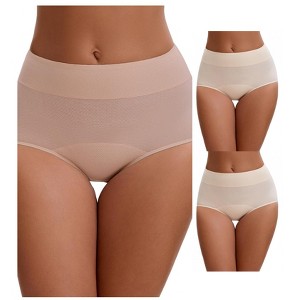 INSPIRE CHIC 3 Packs Leak Proof Briefs for Women's Cotton High Waist Elastic Waistband Period Underwear - 1 of 4