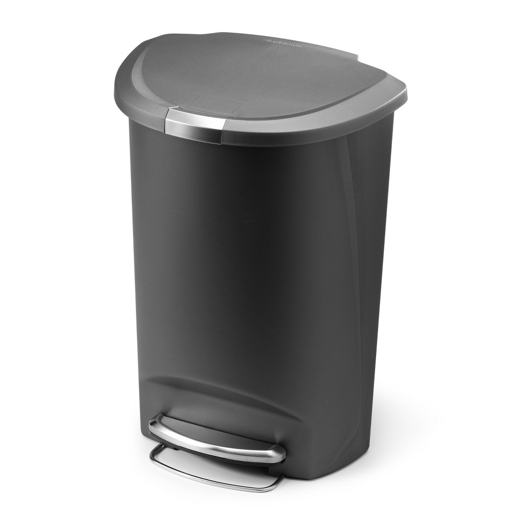 simplehuman 13 Gallon Semi Round Kitchen Step Trash Can Gray Plastic with Soft-Close Locking Lid