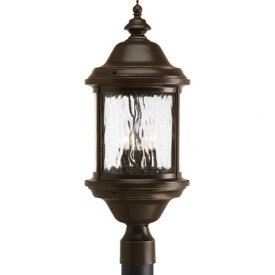 Progress Lighting, Ashmore Collection, 3-Light Post Lantern, Antique Bronze, Water Seeded Glass Shade