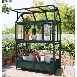 Hrinhom 47.2"W Garden Wood Portable Cold Frame with Movable Wheels - 1 of 4