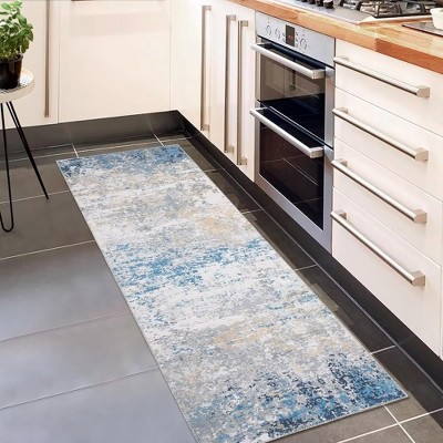 Modern Abstract Rug Washable Rug Low Pile Non-Slip Rugs for Living Room Bedroom, 2'x6' Gray Blue