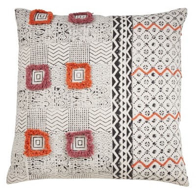 Saro Lifestyle Block Print Embroidered Pillow - Down Filled, 22