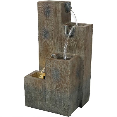Sunnydaze Indoor Home Office Polyresin Faux Wooden Tiered Columns Tabletop Fountain with LED Lights - 13"