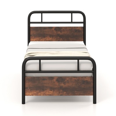 Infans Twin Size Metal Platform Bed Frame Industrial Headboard Mattress Foundation