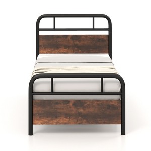 Infans Twin Size Metal Platform Bed Frame Industrial Headboard Mattress Foundation - 1 of 4