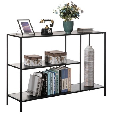 Black Metal Console Table with Open Shelves, 50" Modern Design