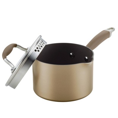 Bronze Aluminum Nonstick Saucier with Pour Spout and Lid