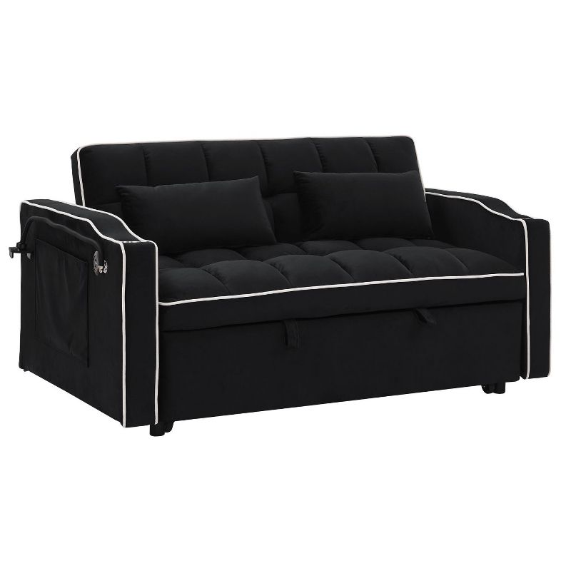 55.51 inch Velvet Versatile Foldable Sofa Bed in 3 Lengths with Adjustable Back, USB port and Swivel Phone Stand -  Maison Boucle, 4 of 9