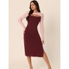 Seta T Women's Fall Color Block Round Neck Cut Out Front Long Sleeve Slit Hem Knit Sweater Midi Dress - 2 of 4
